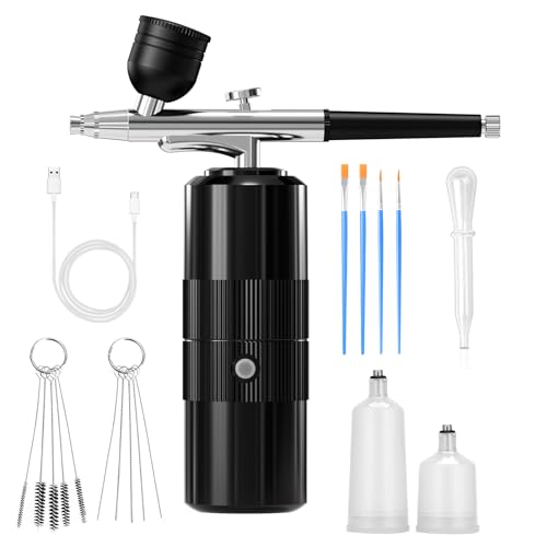 CBVCBV Airbrush Kit with Compressor Portable Airbrush Kit 48PSI High-Pressure Non-Clogging Air Brush Set Cordless Rechargeable with 0.3mm Nozzle and Cleaning Brush for Painting,Nail Art, Makeup (black) - Image 1