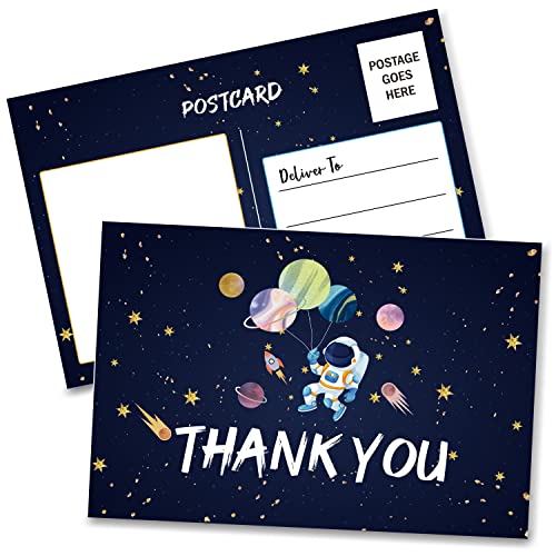 Disfuco Birthday Thank You Postcards, Outer Space Theme, Astronaut Rocket Ship Thank You Cards for Kids Girls Boys Birthday Party, Baby Shower Party, Set of 20 (A04) - Image 1