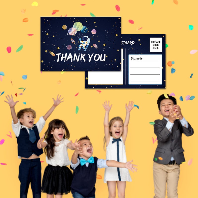 Disfuco Birthday Thank You Postcards, Outer Space Theme, Astronaut Rocket Ship Thank You Cards for Kids Girls Boys Birthday Party, Baby Shower Party, Set of 20 (A04) - Image 4