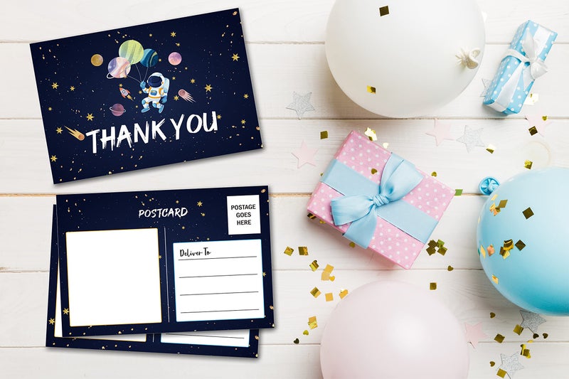 Disfuco Birthday Thank You Postcards, Outer Space Theme, Astronaut Rocket Ship Thank You Cards for Kids Girls Boys Birthday Party, Baby Shower Party, Set of 20 (A04) - Image 3