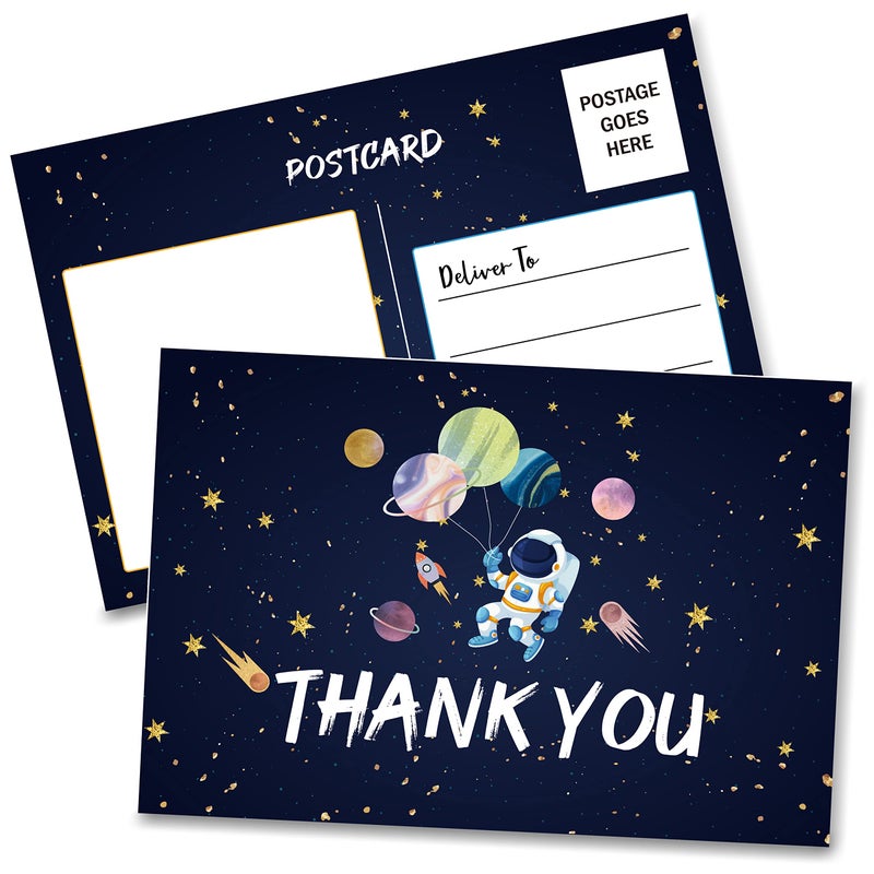 Disfuco Birthday Thank You Postcards, Outer Space Theme, Astronaut Rocket Ship Thank You Cards for Kids Girls Boys Birthday Party, Baby Shower Party, Set of 20 (A04) - Image 5