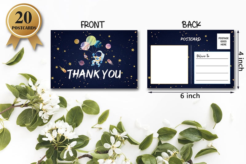 Disfuco Birthday Thank You Postcards, Outer Space Theme, Astronaut Rocket Ship Thank You Cards for Kids Girls Boys Birthday Party, Baby Shower Party, Set of 20 (A04) - Image 2