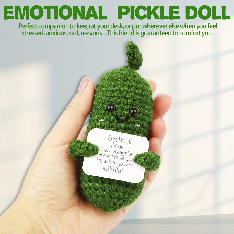 Hoedia Handmade Emotional Pickle Gift, Cucumber Crochet Doll Inspirational Gifts with Cards, Cute Knitted Funny Support Pickle Potato Friend Birthday Valentines Mothers Day Easter (Emotional Pickle) - Image 5