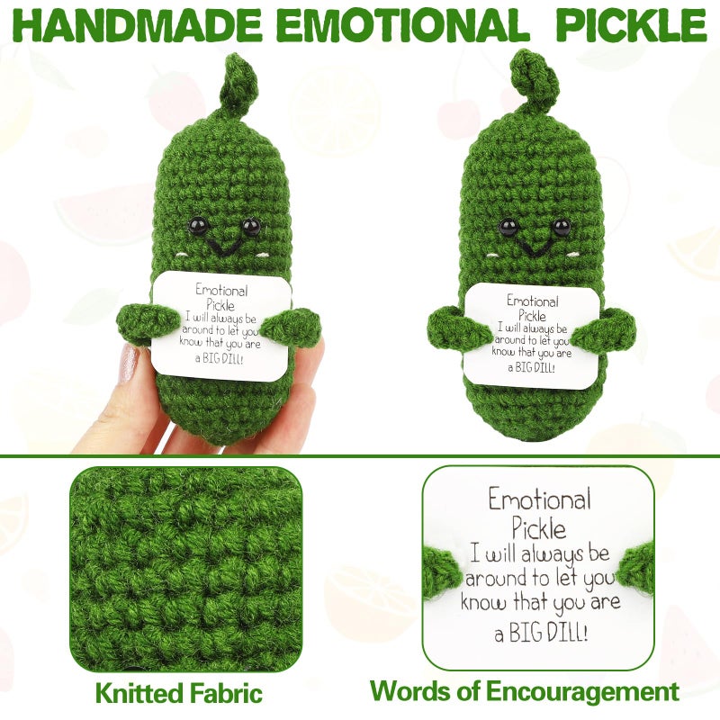 Hoedia Handmade Emotional Pickle Gift, Cucumber Crochet Doll Inspirational Gifts with Cards, Cute Knitted Funny Support Pickle Potato Friend Birthday Valentines Mothers Day Easter (Emotional Pickle) - Image 2