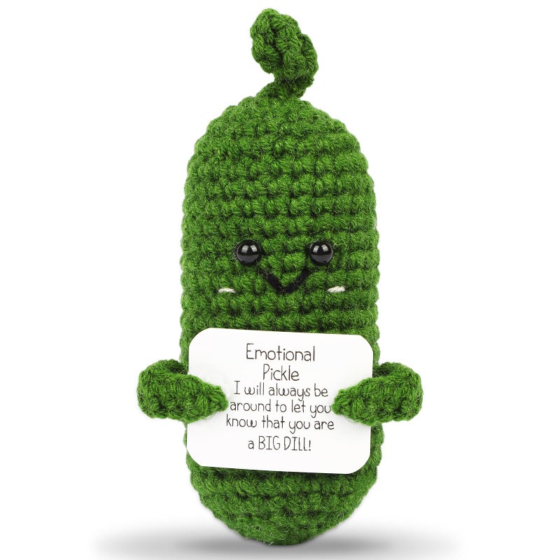 Hoedia Handmade Emotional Pickle Gift, Cucumber Crochet Doll Inspirational Gifts with Cards, Cute Knitted Funny Support Pickle Potato Friend Birthday Valentines Mothers Day Easter (Emotional Pickle) - Image 1