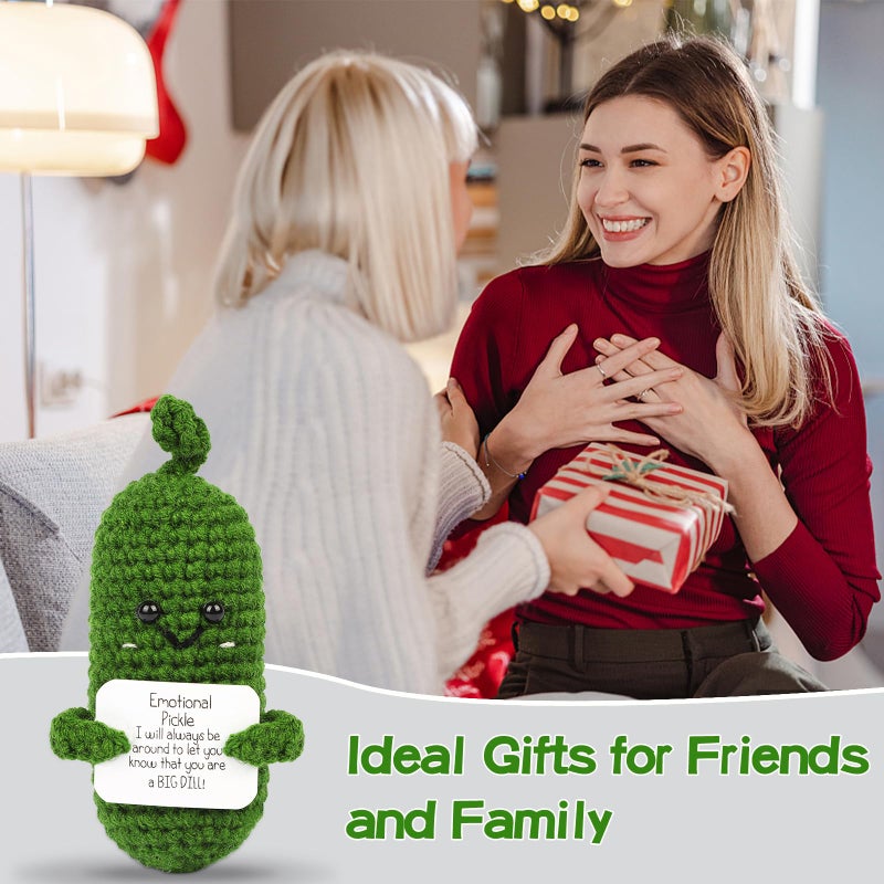 Hoedia Handmade Emotional Pickle Gift, Cucumber Crochet Doll Inspirational Gifts with Cards, Cute Knitted Funny Support Pickle Potato Friend Birthday Valentines Mothers Day Easter (Emotional Pickle) - Image 3
