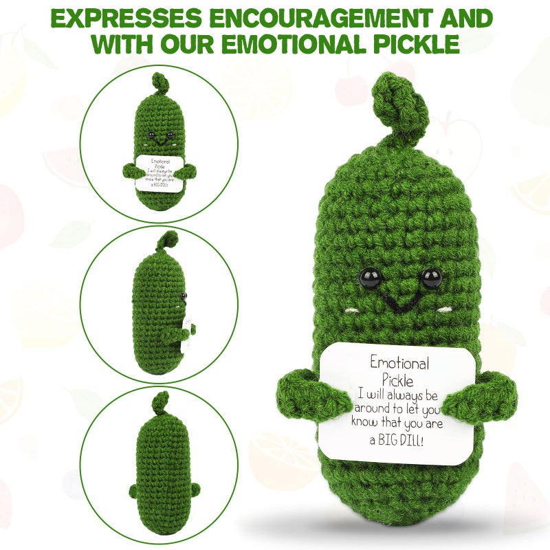 Hoedia Handmade Emotional Pickle Gift, Cucumber Crochet Doll Inspirational Gifts with Cards, Cute Knitted Funny Support Pickle Potato Friend Birthday Valentines Mothers Day Easter (Emotional Pickle) - Image 4