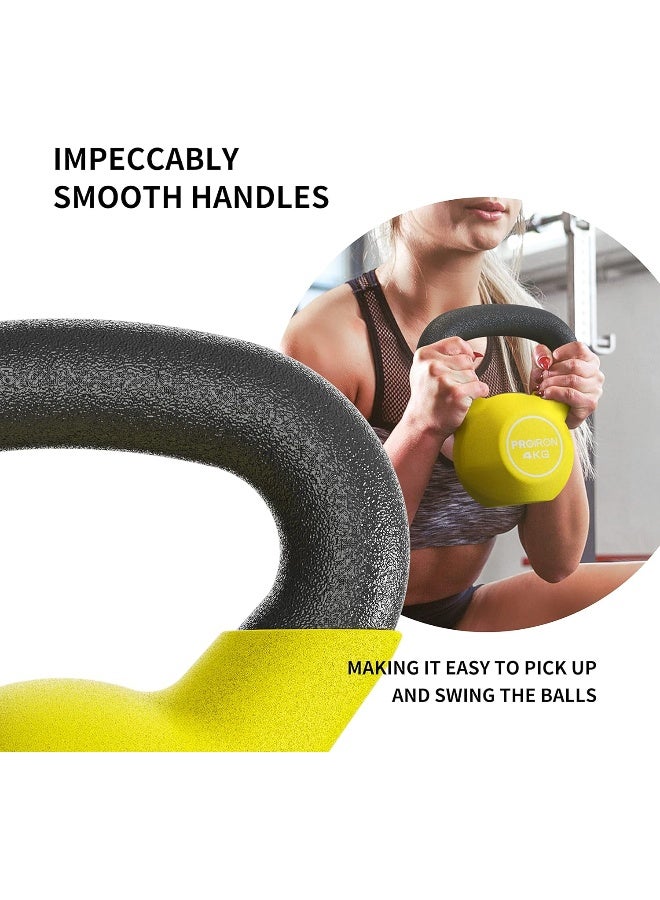 PROIRON Neoprene Coated Kettlebell Weights Solid Cast Iron Kettlebell, Strength Training Kettlebells for Weightlifting, Conditioning, Strength & Core Training - 4KG - Image 2