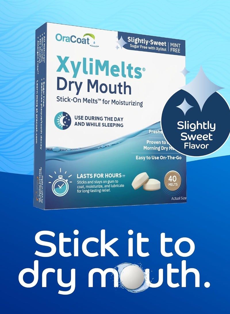 Oracoat XyliMelts for Dry Mouth Night Time or Day - Moisturizing Dry Mouth Adhering Discs, Sugar Free with Xylitol, 40 Count, Slightly-Sweet Flavor, 8-Hour Relief - Image 1