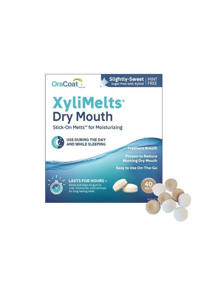 Oracoat XyliMelts for Dry Mouth Night Time or Day - Moisturizing Dry Mouth Adhering Discs, Sugar Free with Xylitol, 40 Count, Slightly-Sweet Flavor, 8-Hour Relief - Image 2