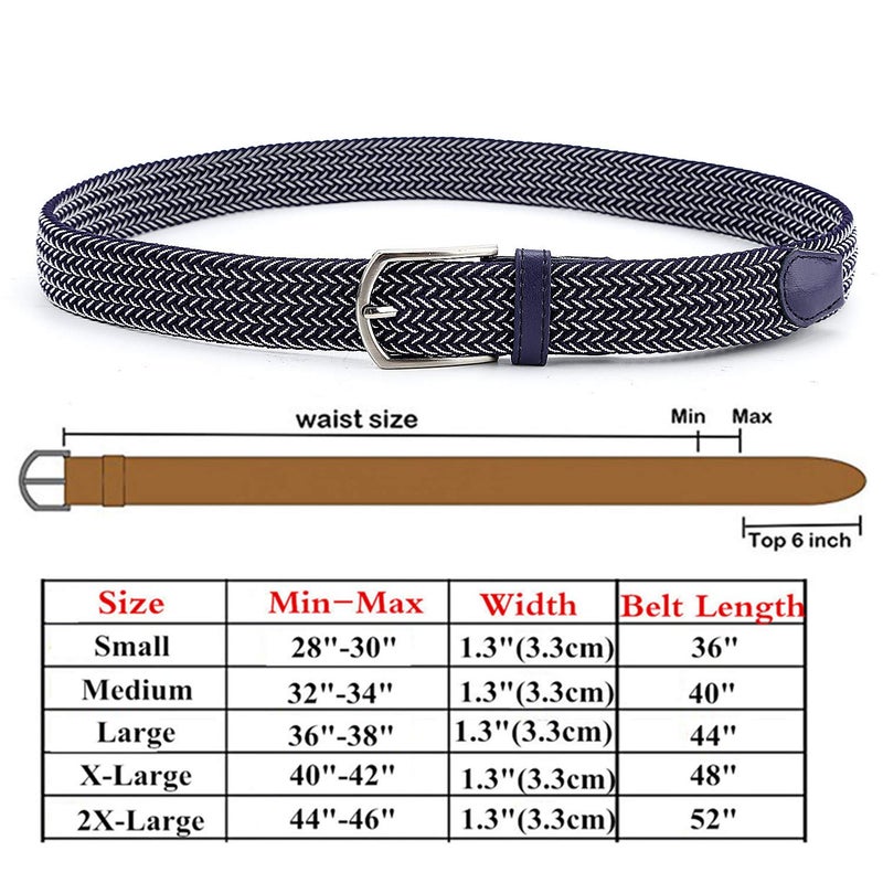 Radmire Braided Canvas Woven Elastic Stretch Belts for Men/Women/Junior with Multicolored (Blue-White, Large/36-38” Waist) - Image 2