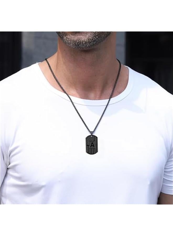 Graduation Gifts Initial A-Z Letter Necklace for Men Boys Kids Teen, Stainless Steel American Flag Dog Tag Pendent Chain Jewelry Birthday  Gifts for boyfriend husband 24Inches  - Image 3