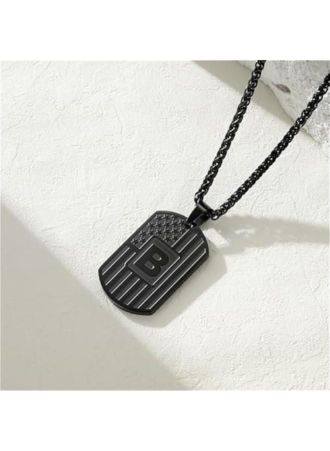 Graduation Gifts Initial A-Z Letter Necklace for Men Boys Kids Teen, Stainless Steel American Flag Dog Tag Pendent Chain Jewelry Birthday  Gifts for boyfriend husband 24Inches  - Image 4