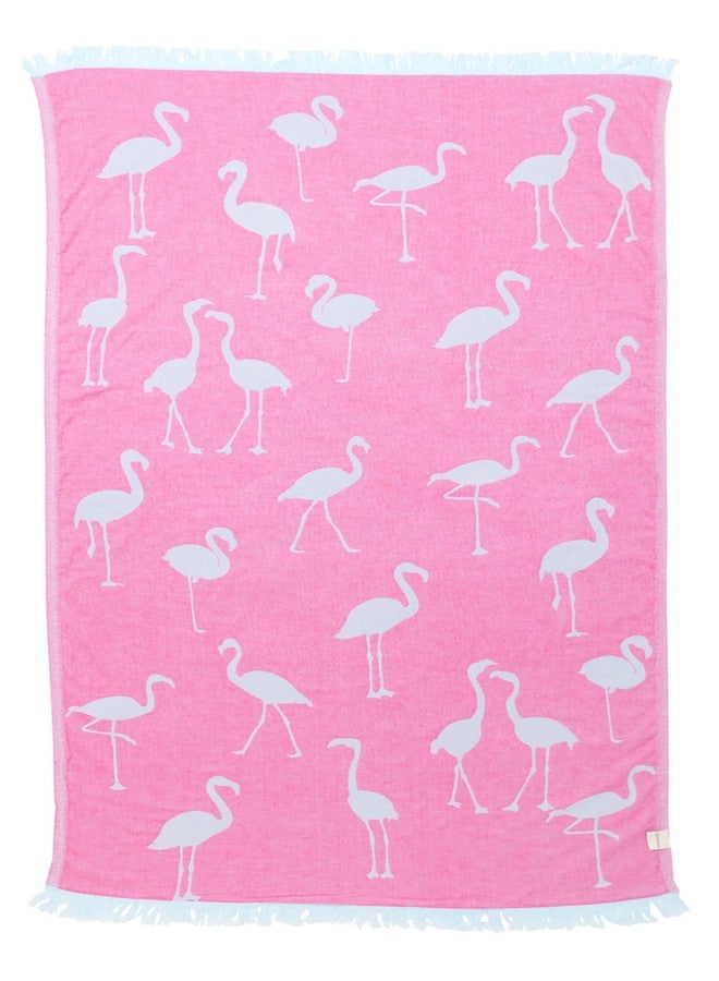 InfuseZen Turkish Bath & Beach Towel - Reversible Flamingo Print - Turkish Cotton - Soft, Lightweight, Absorbent Peshtemal, Quick Dry, Sand Free - for Pool, Gym, Throw, Travel - Pink - Image 1