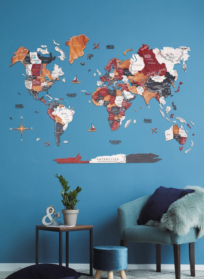 Enjoy The Wood Enjoy The Wood - 3D World Map in Onyx Wall Art Wood Travel Decor 3D World Map On Board Wall Rustic Decoration Housewarming Gift - Onyx Prime+  - Image 1