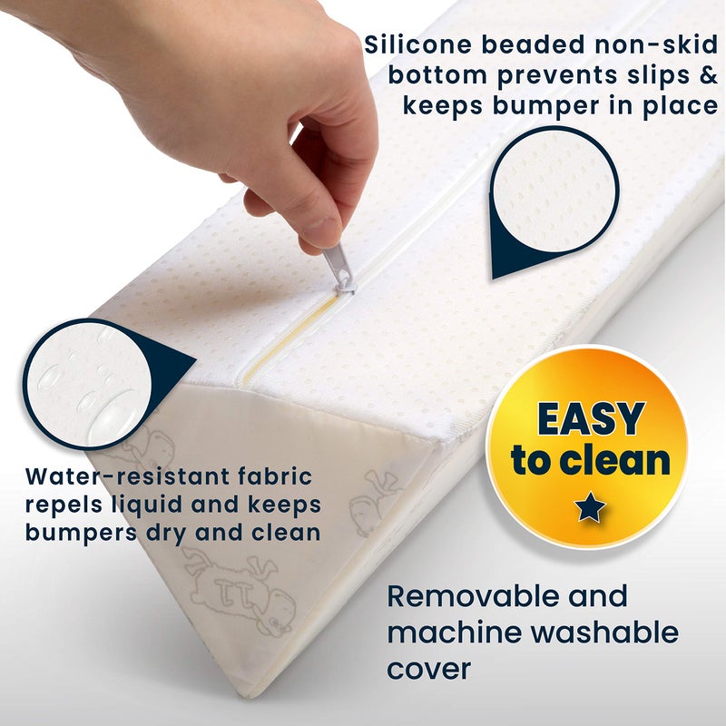 Delta CHILDREN Serta Perfect Sleeper Extra Long Foam Bedrail - Guardrail for Toddlers & Kids with Water-Resistant, Non-Slip & Machine Washable Cover - 2pk, White - Image 4