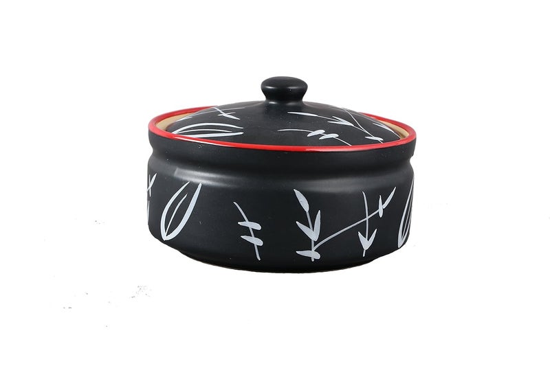 Caffeine Ceramic Handmade Red & Black Bamboo Dinner Set (19 pcs Microwave Safe & Dishwasher Safe) - Image 2