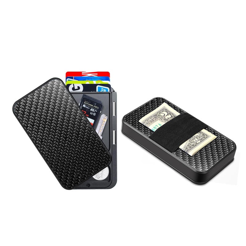 SOLARAE Slim Wallet for Men, Pop-up Wallet RFID Blocking Mens Wallet Bussiness Card Holder for Men Carbon Fiber Front Pocket Minimalist Wallet (Carbon Fiber) - Image 2