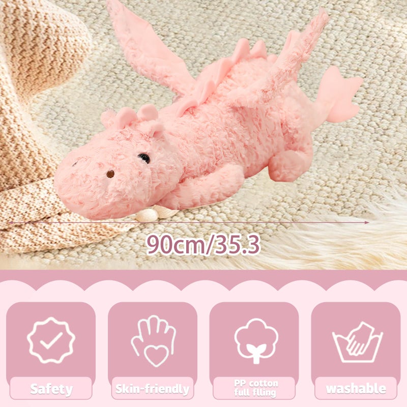 EOUOBOMO Cute Lucky Dragon Plush Pillow,Soft Flying Dragon Stuffed Animals-35.3inch Large Kawaii Dragon Animal Plushies Toy,Perfect Birthday Present for Adults and Children,Pink - Image 2