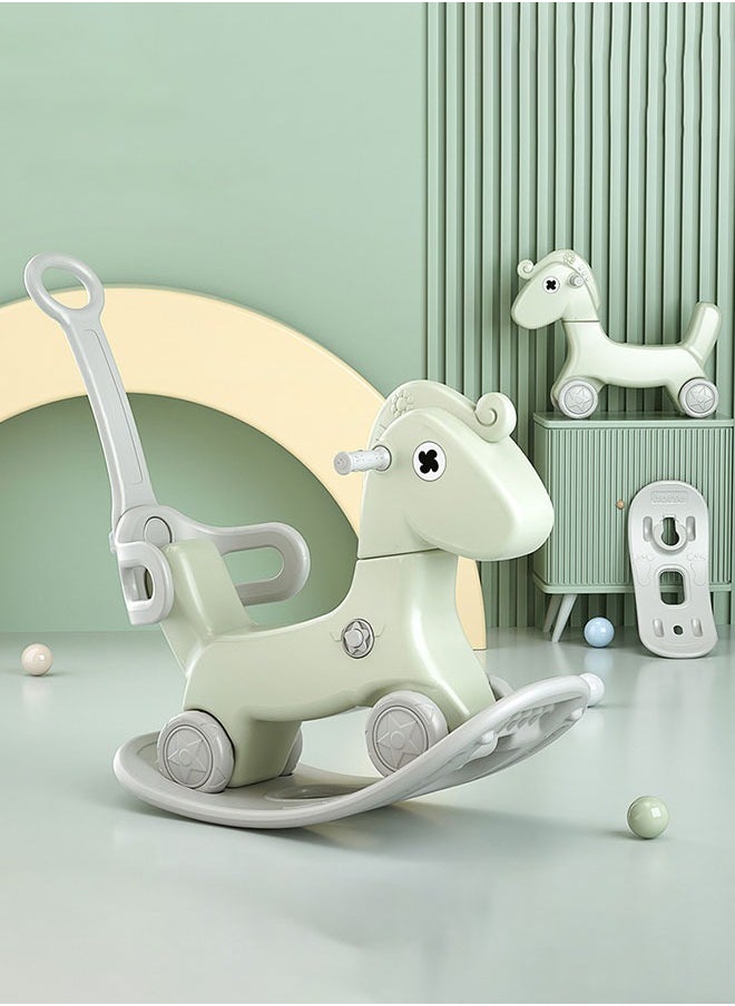 JSAITOYS Children Ride On Animal Toy With Backrest Push Rod Indoor Plastic Rocking Horse For Kids  - Image 1
