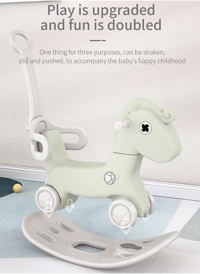 JSAITOYS Children Ride On Animal Toy With Backrest Push Rod Indoor Plastic Rocking Horse For Kids  - Image 3