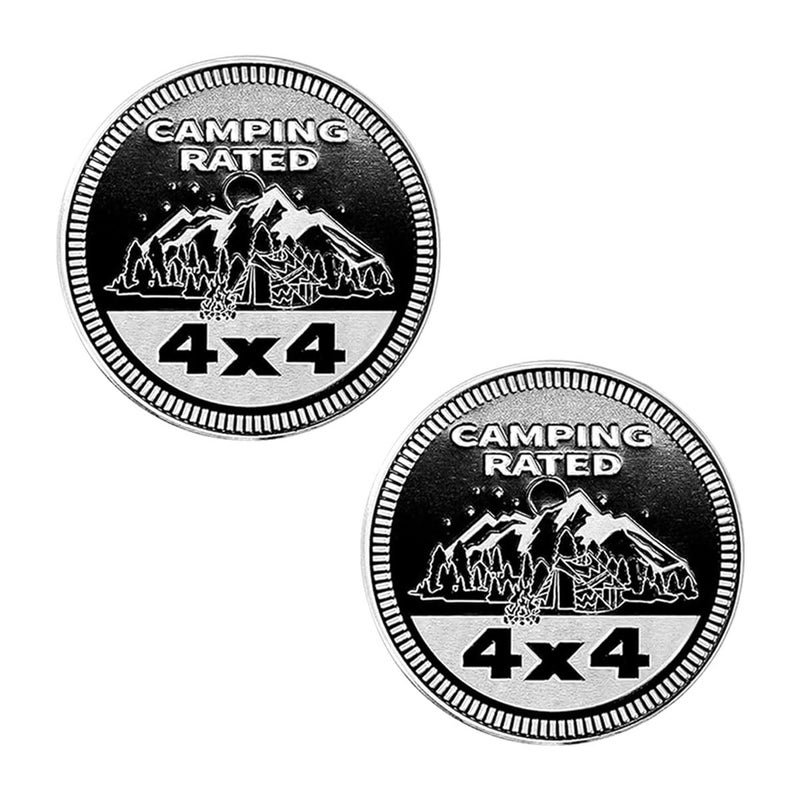 Camping Rated 3D Metal Car Badge Decals 4x4 Round Emblem Decals Compatible with Jeep Wrangler Vehicles Trucks SUV RV 2PCS