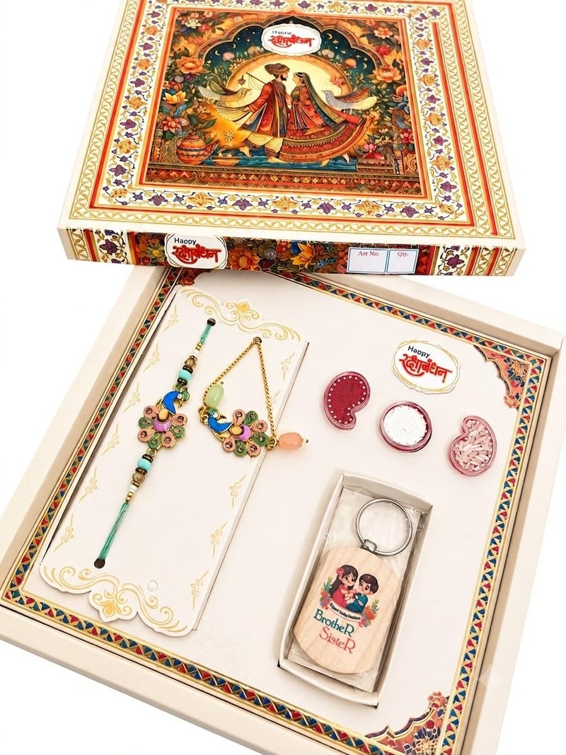 Rajshi Rakshabandhan Bhai Bhabhi Rakhi Box with Roli Chawal and Coin - Image 1