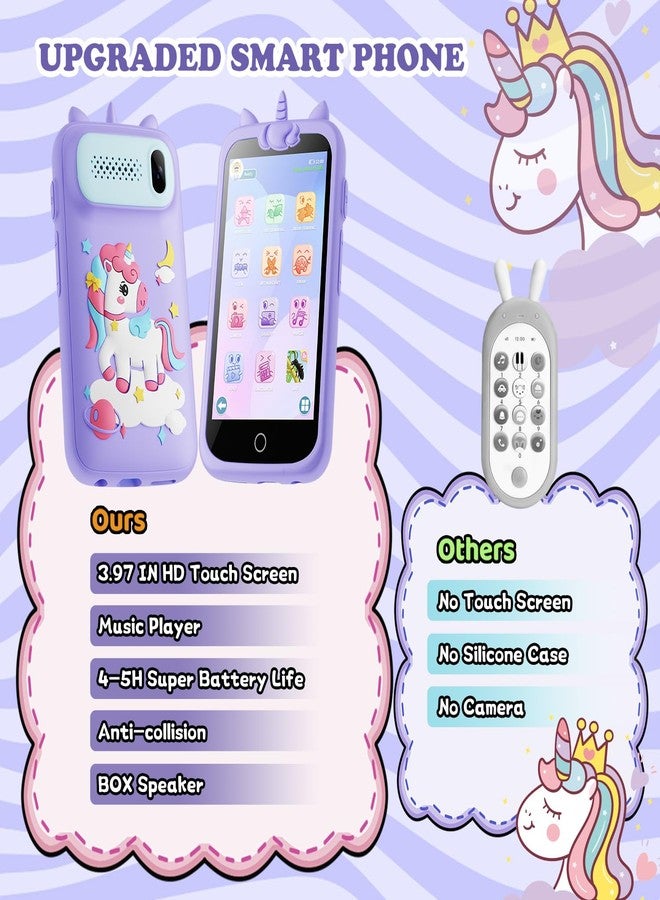 E teacher Kids Toys Phone, 3.97" Touchscreen Mini Phones for Kids, Learning Phone Puzzle Games, 1500mA Toys Cell Phone, 8GB Card Purple - Image 4