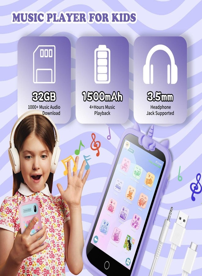 E teacher Kids Toys Phone, 3.97" Touchscreen Mini Phones for Kids, Learning Phone Puzzle Games, 1500mA Toys Cell Phone, 8GB Card Purple - Image 3