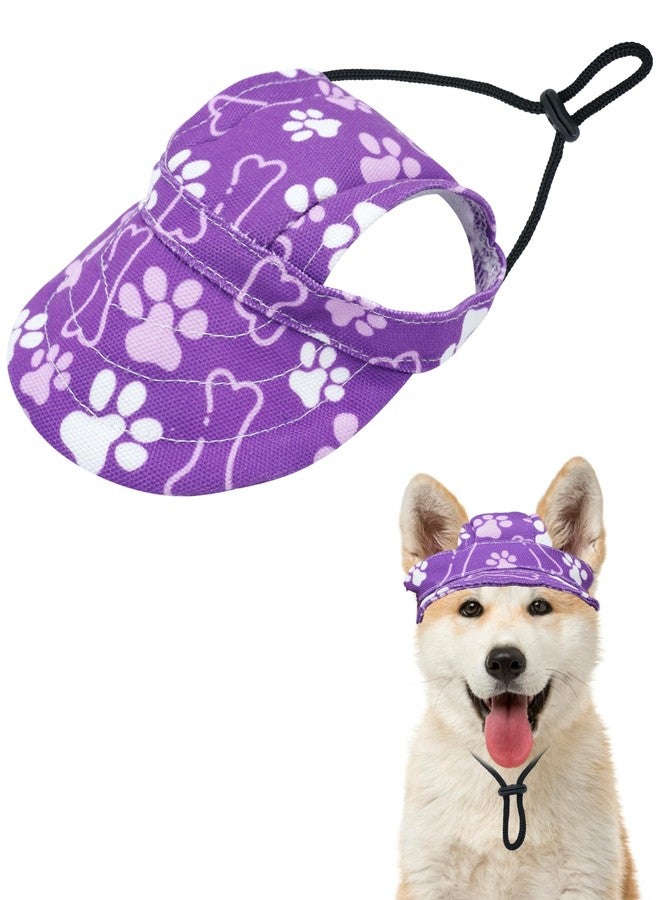 PET SHOW Dog Baseball Cap Paw Print Dog Visors for Medium Large Dogs Waterproof Pet Sun Hats with Ear Holes Adjustable Drawstring Girl Puppy Hat -Purple/L - Image 1