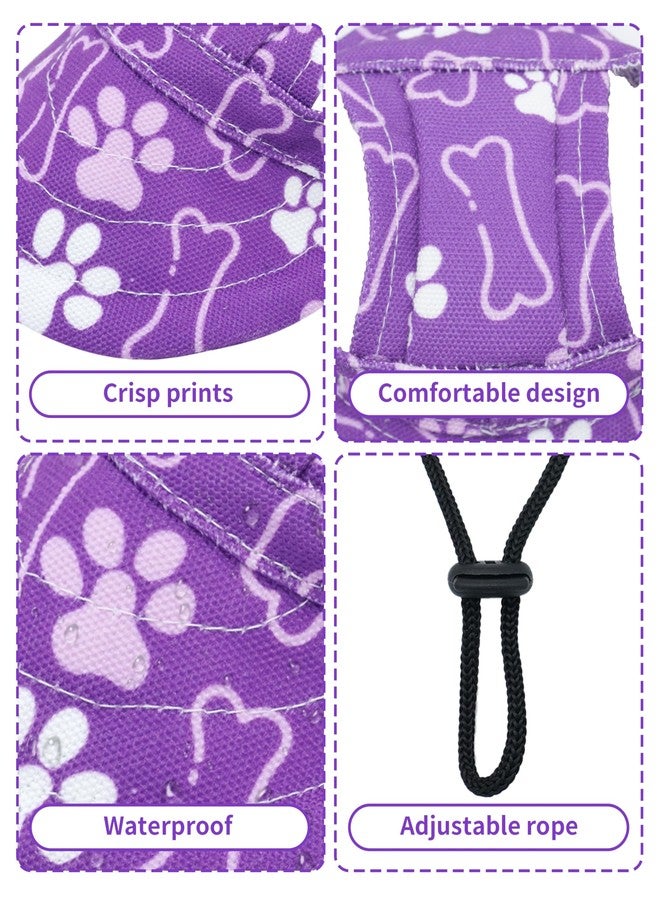 PET SHOW Dog Baseball Cap Paw Print Dog Visors for Medium Large Dogs Waterproof Pet Sun Hats with Ear Holes Adjustable Drawstring Girl Puppy Hat -Purple/L - Image 2
