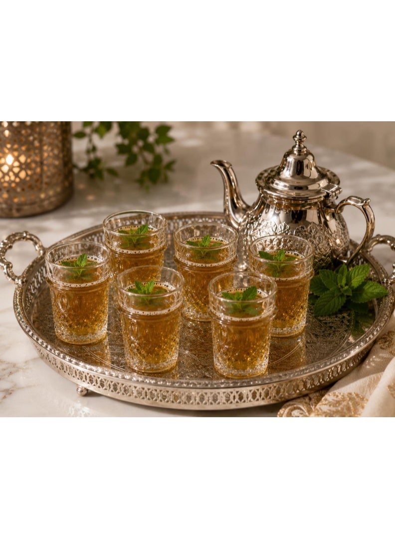 طقم 6 أكواب شاي مغربي زجاج شفاف بنقشة كريستالية – تصميم فاخر للضيافة - Image 1