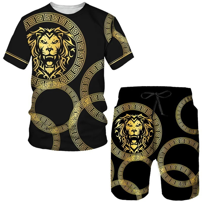 European Code Hawaii Seaside 3D Printing Men'S Casual Loose Suit Beach Short Sleeve Shorts - Image 1