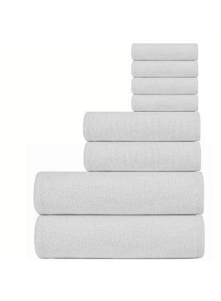 Bliss Casa Indigo 100% Cotton 8 Piece Towel Set - 600 GSM 2 Bath Towels, 2 Hand Towels, 4 Washcloths - Hotel Towels Super Absorbent and Soft Bathroom Towels, Ideal Hotels and Restaurants