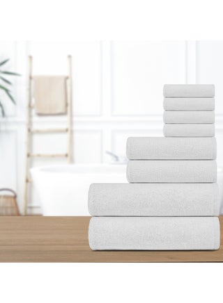 Bliss Casa Indigo 100% Cotton 8 Piece Towel Set - 600 GSM 2 Bath Towels, 2 Hand Towels, 4 Washcloths - Hotel Towels Super Absorbent and Soft Bathroom Towels, Ideal Hotels and Restaurants