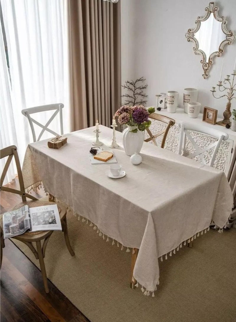 Bukela Rectangle Table Cloth Cotton Linen Tablecloth with Tassel Dust-Proof Table Cover for Kitchen Dinning Tabletop Decoration 140 X 200 CM - Image 1
