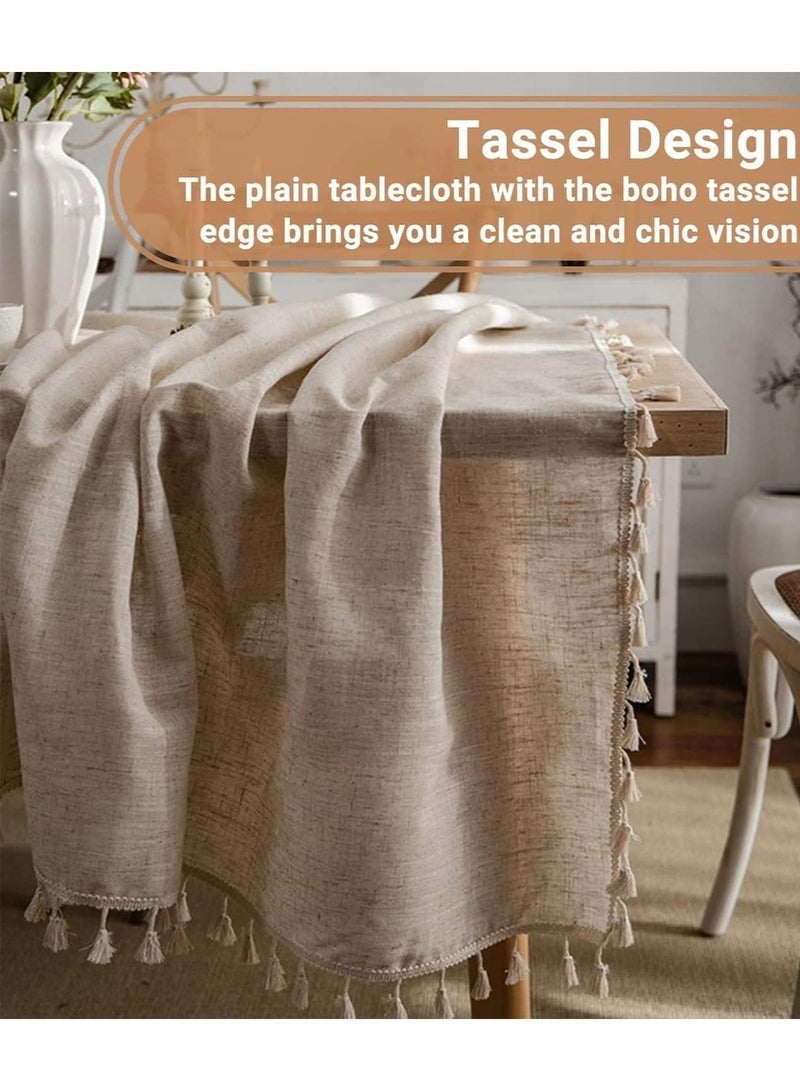 Bukela Rectangle Table Cloth Cotton Linen Tablecloth with Tassel Dust-Proof Table Cover for Kitchen Dinning Tabletop Decoration 140 X 200 CM - Image 4