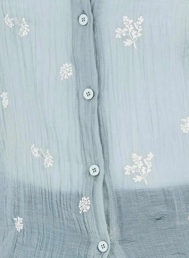 Styli Plus Size Embroidered Shirt with Roll-Up Sleeves