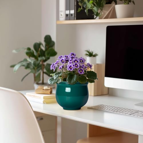 Teagas 6 Inch Self Watering Plant Pots, Ceramic African Violet Pot with Absorbent Inner Pot, Easy Self Watering Pots for Indoor Plants, Ceramic Planter, Room Decor, Plant Lover Gifts, Blackish Green - Image 3