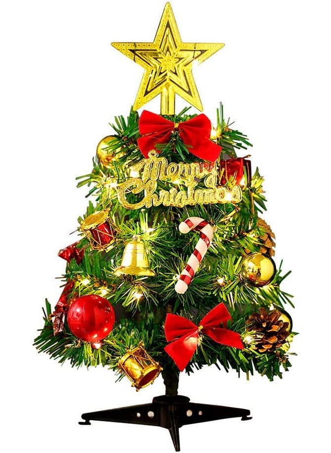Lazybeee LAZYBEEE 2ft Small Christmas Tree Tabletop Mini Christmas Tree Artificial Xmas Tree with LED String Lights and Mix Design Ornaments  - Image 1