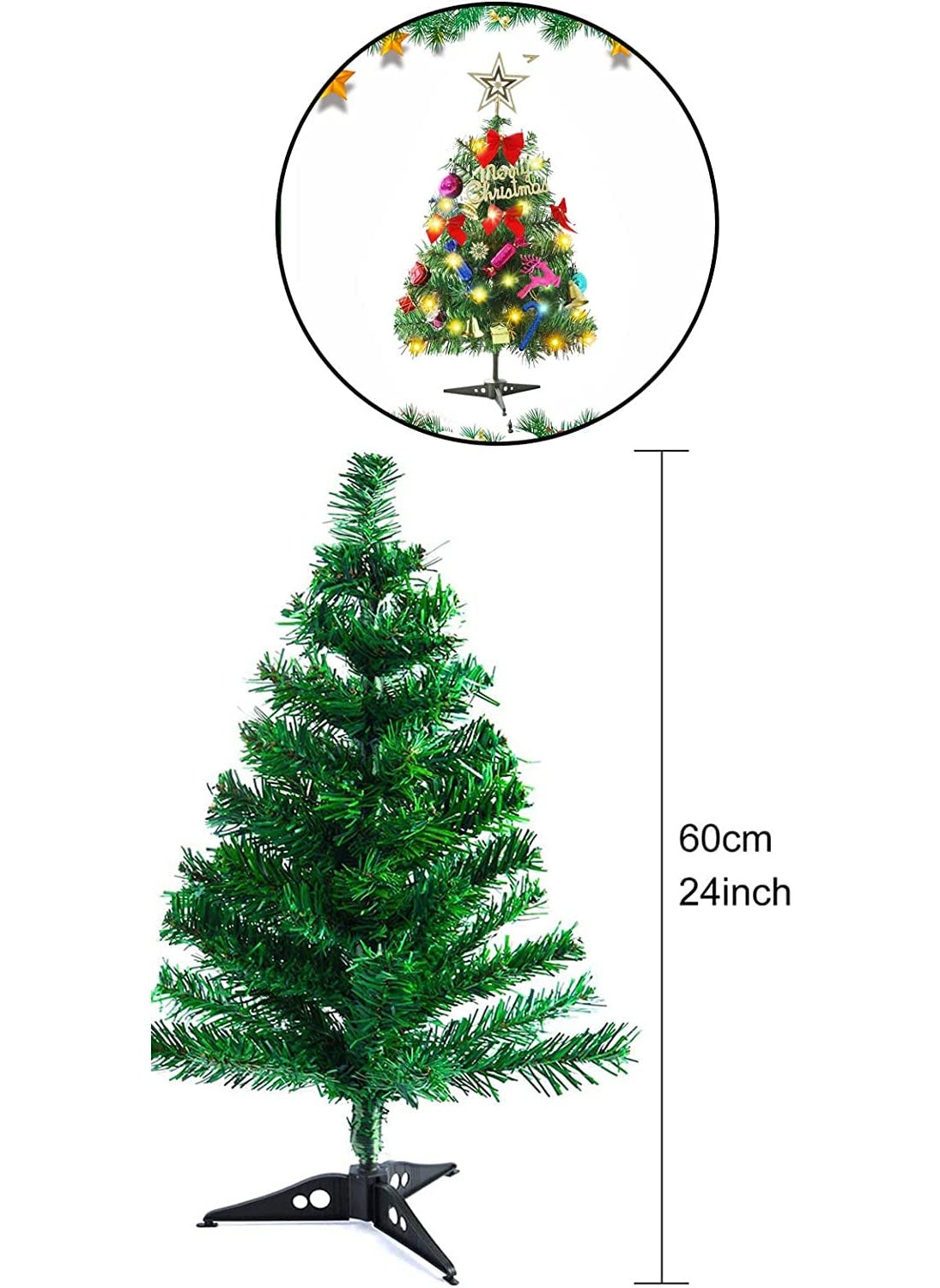 Lazybeee LAZYBEEE 2ft Small Christmas Tree Tabletop Mini Christmas Tree Artificial Xmas Tree with LED String Lights and Mix Design Ornaments  - Image 5