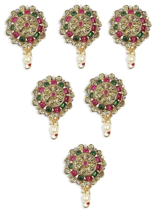Fabula Jewellery Jadai Billai for Women 6 Pieces with Red Maroon & Green Stones - Choti Pins - Jadai Billai Hair Pin - Wedding Bridal Hair Brooch (6P-HST13_Z)- For Women & Girls Stylish Latest