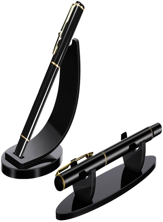 Spakon 2 Pieces Acrylic Pen Holder Display Stand Pencil Display Holder Fountain Pen Ballpoint Rack Desk Pencil Wand Showcase, Paintbrush Drying Rack for Home Office(Black) - Image 1
