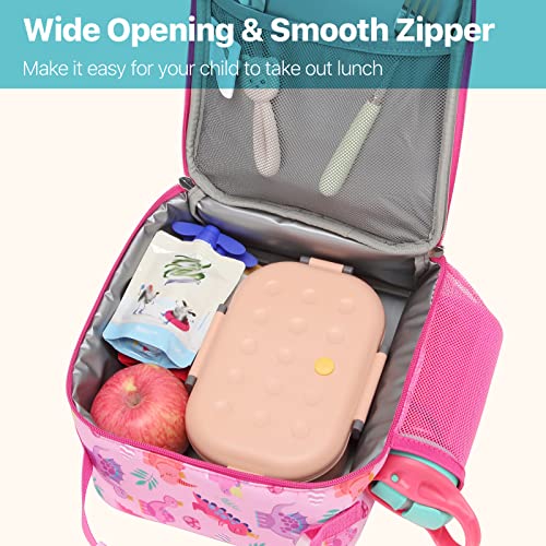 Bagseri Kids Lunch Box, Insulated Lunch Box Bag for Girls, Portable Reusable Toddler Lunch Cooler Bag for School, Water-resistant Lining（Pink & Crown Dinosaur） - Image 5