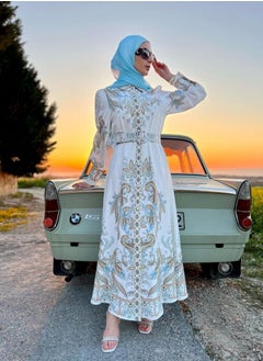 OLUDENIZ Women's long dress, new style clothing, Contemporary Floral-Patterned Dress for Women - Modern Design in Size 36, Long Sleeve Dress, Fashionable Dress with Elegant Chic Style Wear and Formal Occasions  - Image 1