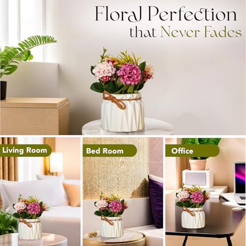 Ekhasa Nostrae by Ekhasa Chrysanthemum Flower Ceramic Vase with Artificial Flowers Plant | Small Rose Flower Pots with Artificial Flowers for Home Decor Centre Table Pot Living Room Office Wedding & Gift - Image 5