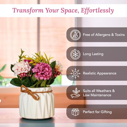Ekhasa Nostrae by Ekhasa Chrysanthemum Flower Ceramic Vase with Artificial Flowers Plant | Small Rose Flower Pots with Artificial Flowers for Home Decor Centre Table Pot Living Room Office Wedding & Gift - Image 4