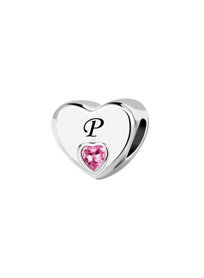 KunBead Initial A-Z Letter Love Pink Heart Alphabet Bead Charms Compatible with Pandora Charm Bracelets for Women, Metal, No Gemstone - Image 1