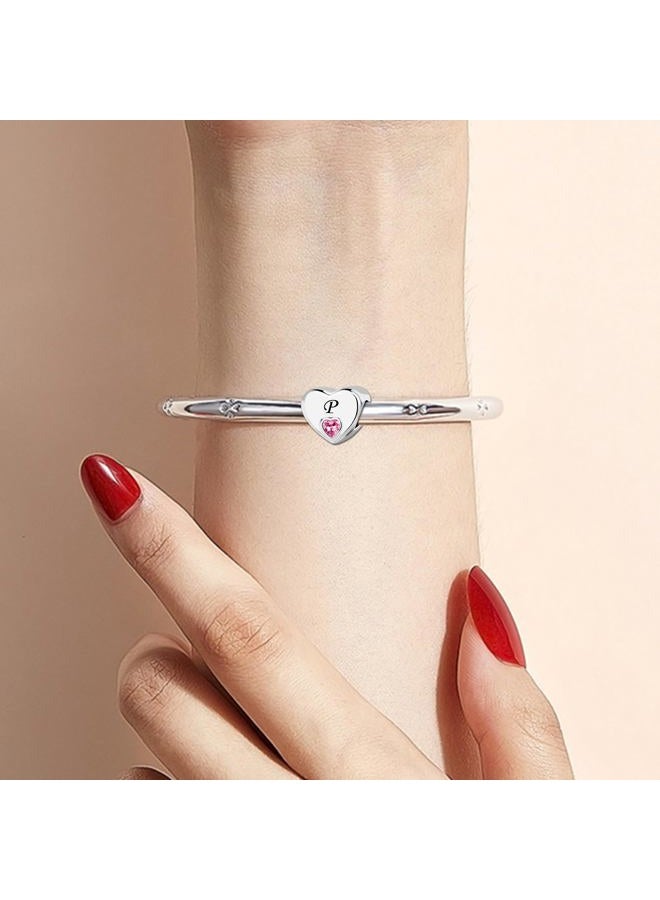 KunBead Initial A-Z Letter Love Pink Heart Alphabet Bead Charms Compatible with Pandora Charm Bracelets for Women, Metal, No Gemstone - Image 4