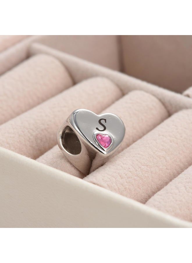 KunBead Initial A-Z Letter Love Pink Heart Alphabet Bead Charms Compatible with Pandora Charm Bracelets for Women, Metal, No Gemstone - Image 5